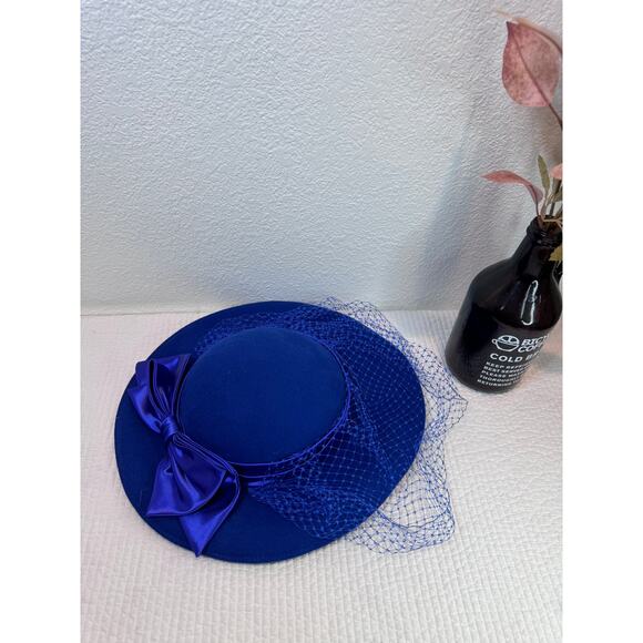 Vintage‎ Miss Bierner x Michael Howard Wool Hat Royal Blue Veil Bow USA - Picture 1 of 5